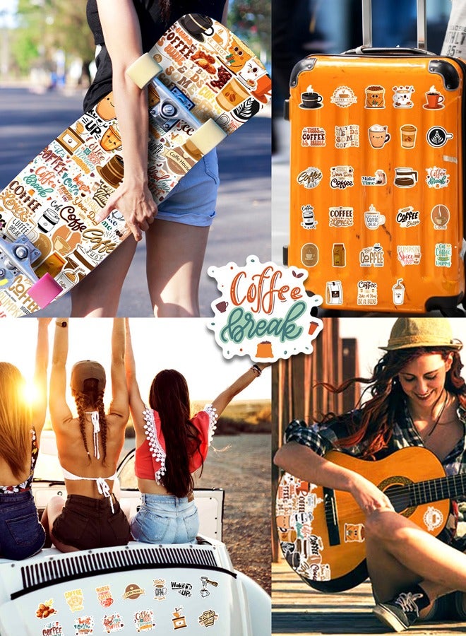 BF HOME 50 Pieces Coffee Themed Sticker ins style Coffee Series Literary Sticker Laptop Skateboard Luggage Guitar Car Motorcycle Bike Waterproof Vintage Coffee Sticker - Image 3