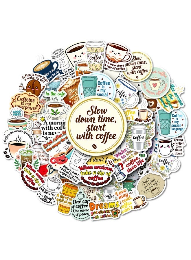 BF HOME 50 Pieces Coffee Themed Sticker ins style Coffee Series Literary Sticker Laptop Skateboard Luggage Guitar Car Motorcycle Bike Waterproof Vintage Coffee Sticker - Image 2