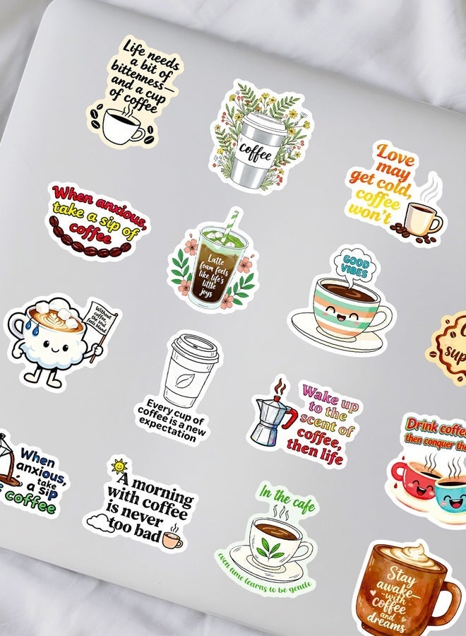 BF HOME 50 Pieces Coffee Themed Sticker ins style Coffee Series Literary Sticker Laptop Skateboard Luggage Guitar Car Motorcycle Bike Waterproof Vintage Coffee Sticker - Image 4