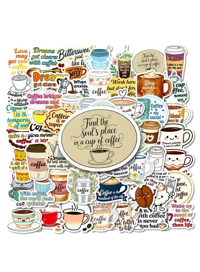 BF HOME 50 Pieces Coffee Themed Sticker ins style Coffee Series Literary Sticker Laptop Skateboard Luggage Guitar Car Motorcycle Bike Waterproof Vintage Coffee Sticker - Image 3