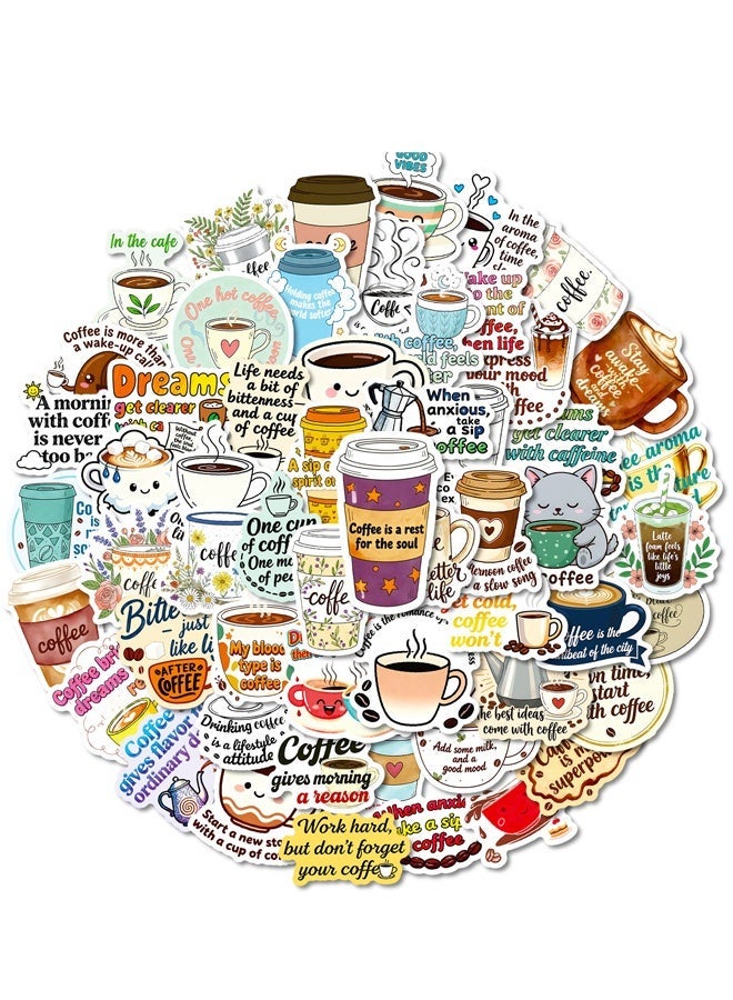 BF HOME 50 Pieces Coffee Themed Sticker ins style Coffee Series Literary Sticker Laptop Skateboard Luggage Guitar Car Motorcycle Bike Waterproof Vintage Coffee Sticker - Image 1