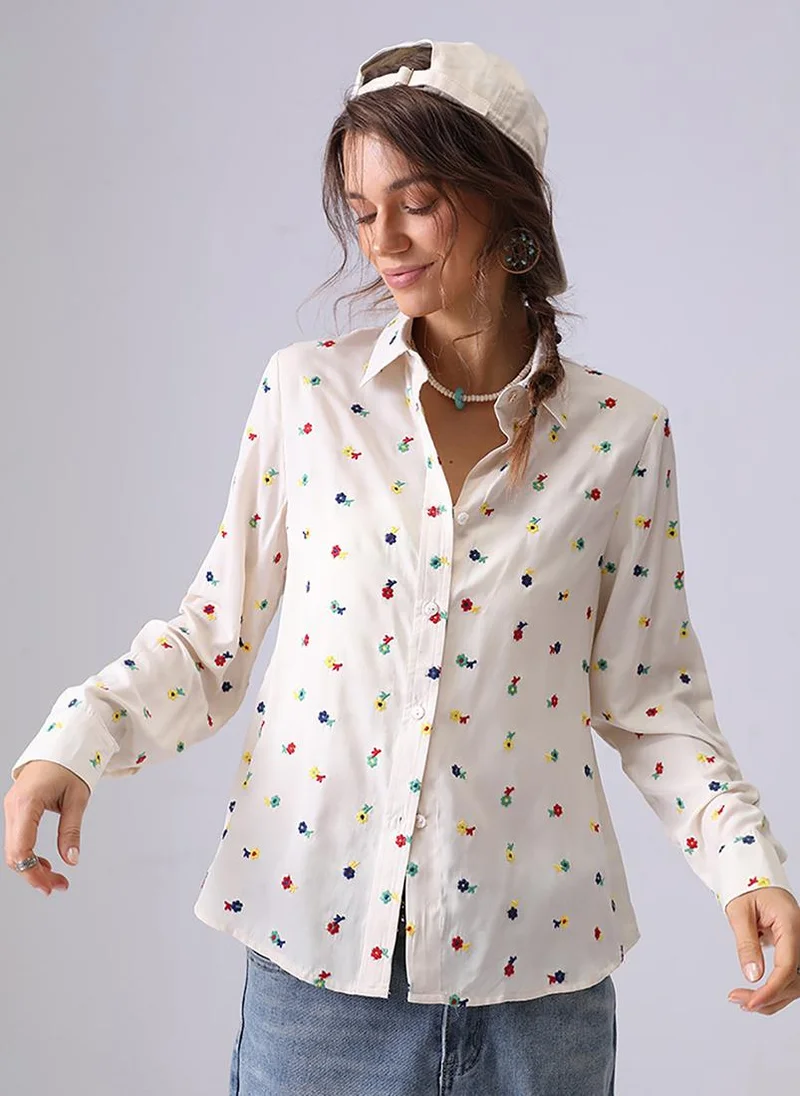 يونيكي Apricot Spread Collar Regular Sleeves Regular Fit Shirt