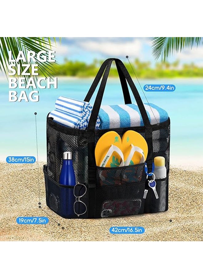Ocean Mesh Beach Bag, Lightweight & Foldable Beach Tote Bag with Zipper and Pockets, Ideal for Family Beach Trip for Women, Waterproof & Sandproof Mesh Bag for Beach Toys - Image 2