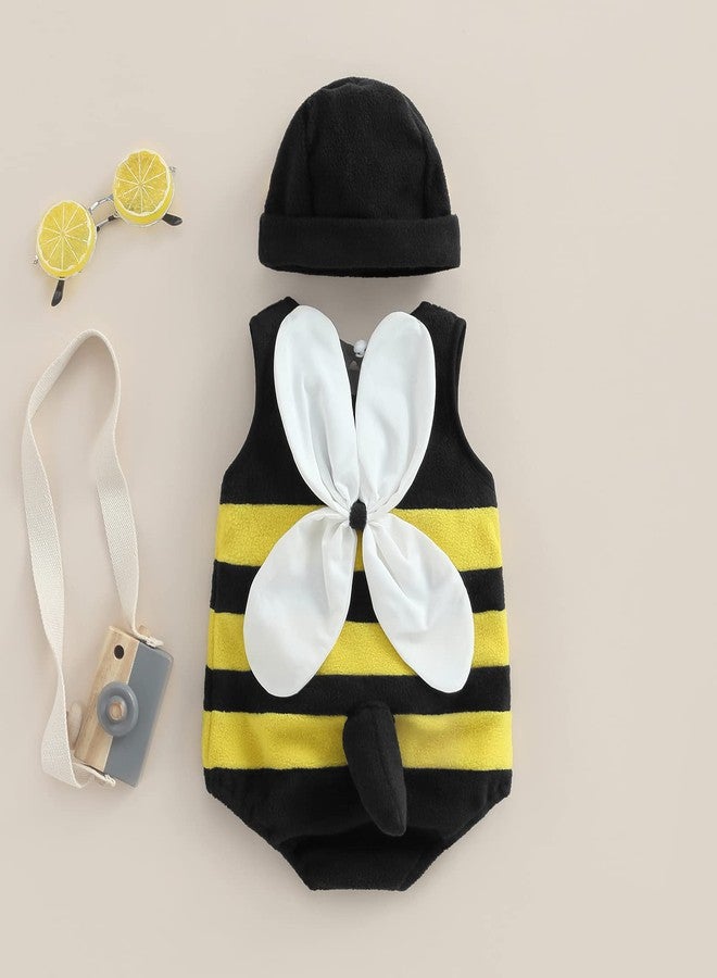 MERSARIPHY Infant Baby Outfits Girl Boy Cartoon Bees Romper Baby Halloween Costumes Fall Clothes with Hat (Stripes, 12-18 Months) - Image 2