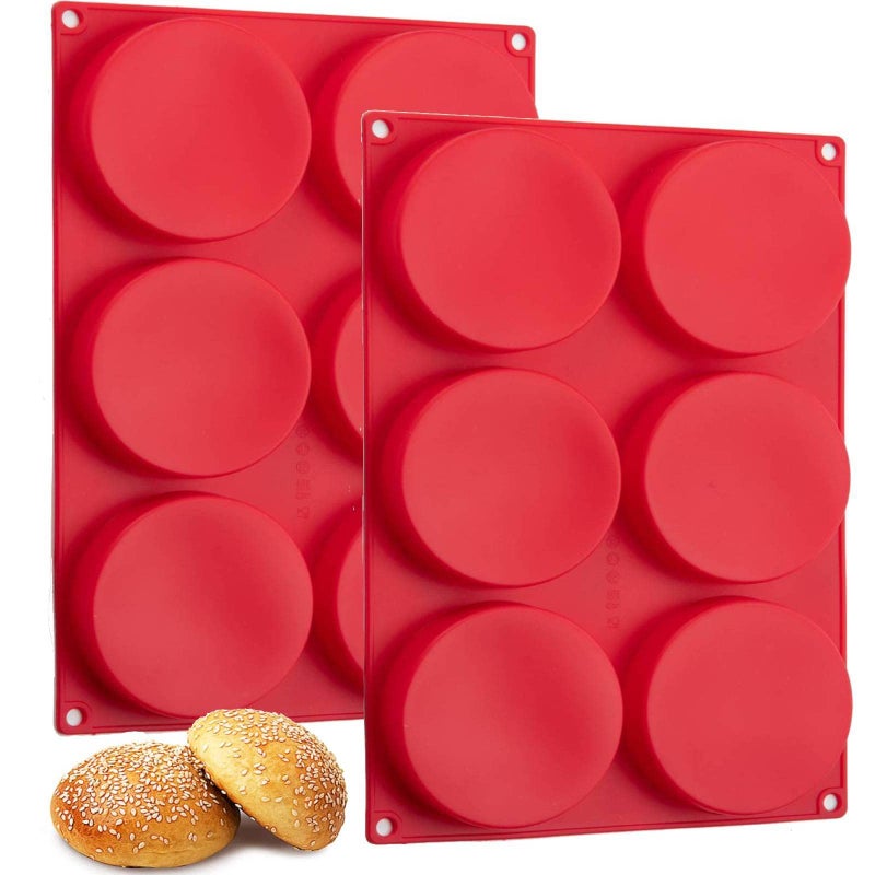 Hamburger Bun Molds 2 Pack Silicone Baking Pans 4 Inch Muffin Top Pan Egg Sandwish Mold Small Layer Cake Molds Round Disc Pan for Mini Cake Jumbo Muffin Top Bun Custard Tart Resin Coaster