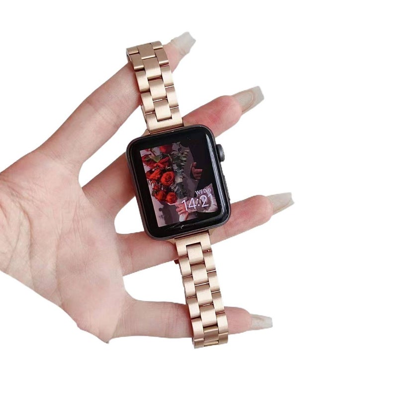 سوار ساعة ذكية سوار معدني من الستانلس ستيل متوافق باللون فضي قابل للتعديل مع Apple Watch 38/40/41/42/44/45/49mm بملاءمة قابلة للتعديل وحزام بديل بتصميم معدني أنيق - Image 5