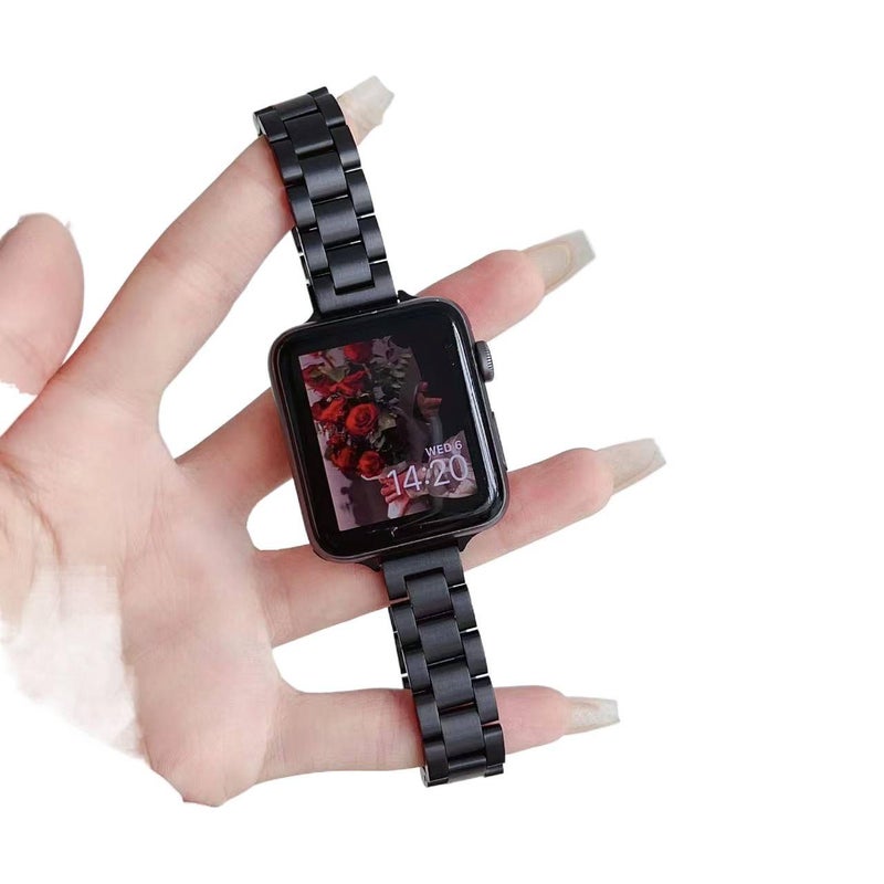 سوار ساعة ذكية سوار معدني من الستانلس ستيل متوافق باللون فضي قابل للتعديل مع Apple Watch 38/40/41/42/44/45/49mm بملاءمة قابلة للتعديل وحزام بديل بتصميم معدني أنيق - Image 4