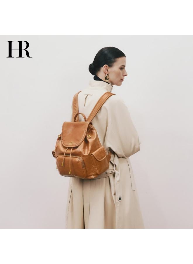 Hrhr Fashion Women's Backpack First Layer Cowhide Solid Color Bucket Shape School Bag Commuter Backpack Birthday Gift For Women - Image 1