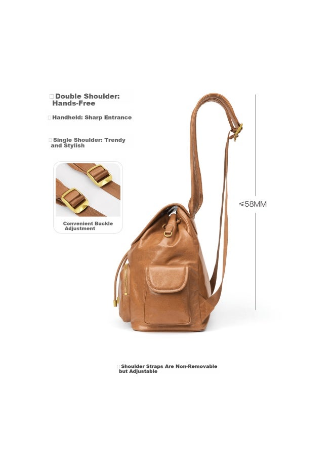 Hrhr Fashion Women's Backpack First Layer Cowhide Solid Color Bucket Shape School Bag Commuter Backpack Birthday Gift For Women - Image 5