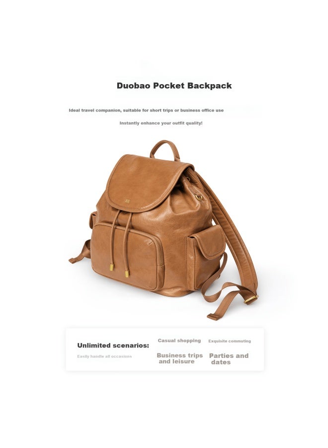 Hrhr Fashion Women's Backpack First Layer Cowhide Solid Color Bucket Shape School Bag Commuter Backpack Birthday Gift For Women - Image 4
