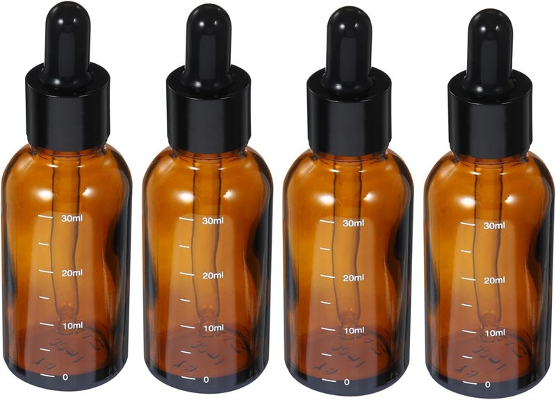 ULTECHNOVO 4pcs Amber Glass Dropper Bottles with Graduated Scale Essential Oils Travel Containers Leakproof Design for Precise Liquid Dosing and Storage - Image 1