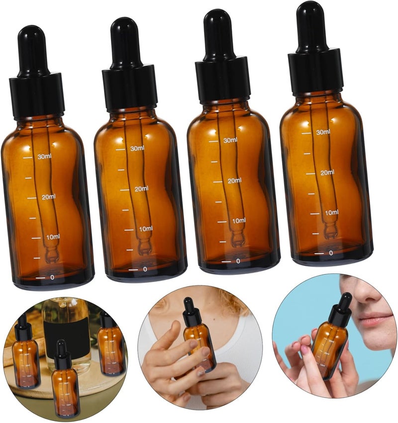 ULTECHNOVO 4pcs Amber Glass Dropper Bottles with Graduated Scale Essential Oils Travel Containers Leakproof Design for Precise Liquid Dosing and Storage - Image 2