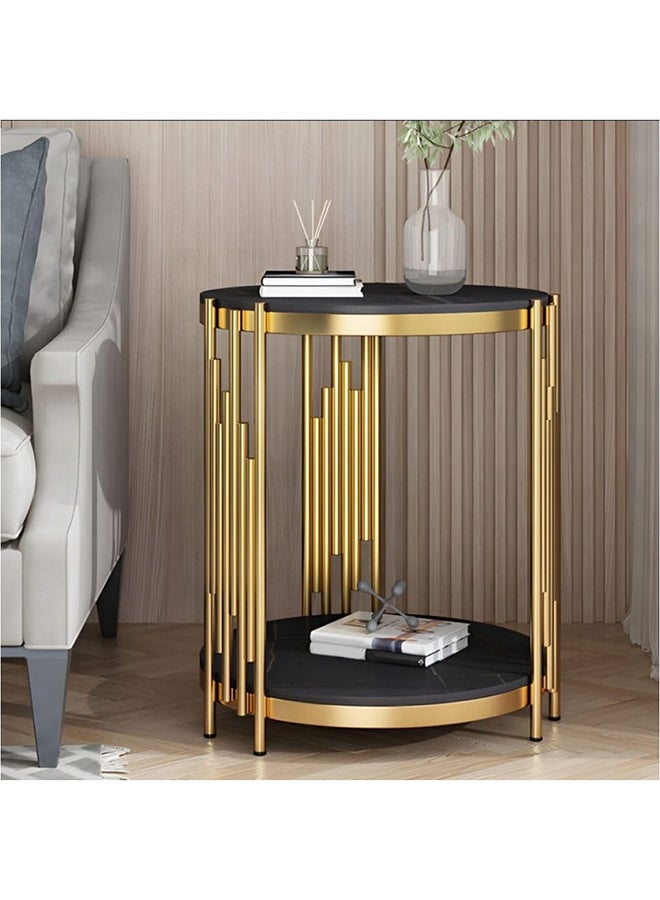 Homzmart Iron and marble alternative side table Gold and Black- 45x45x60cm - Image 1