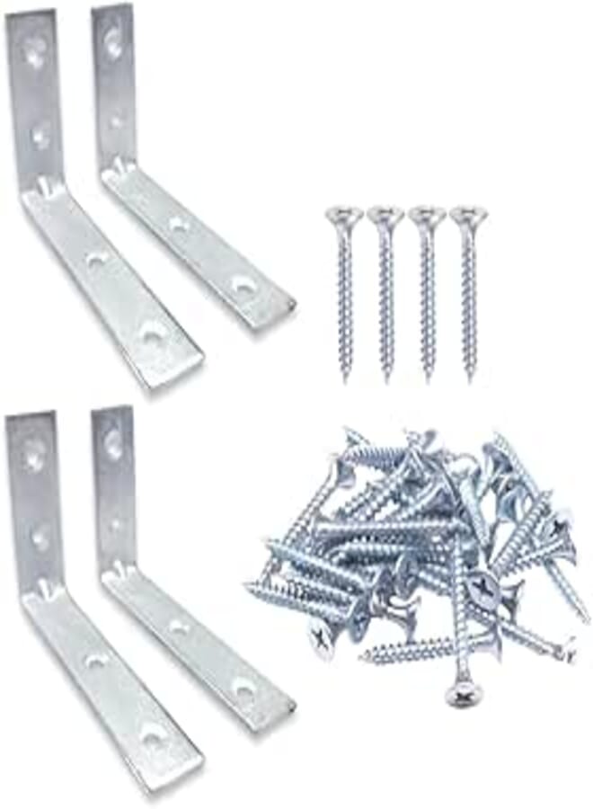 Galvanized Steel Brackets, 90 Degree L Shaped Brackets with 16 Silver Screws for Wood Furniture Table Chair Door Window Bookshelf, 100mm x 200mm x 35mm 4pcs