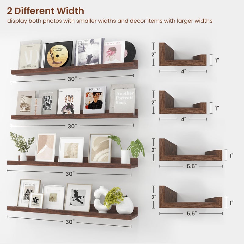 Axeman 30 Inch Floating Shelves | Walnut Picture Ledge Shelf Set of 4 | Rustic Wood Wall Shelves with Lip | 30" Walnut Picture Shelf for Wall with Ledge | Photo Shelves - Image 3