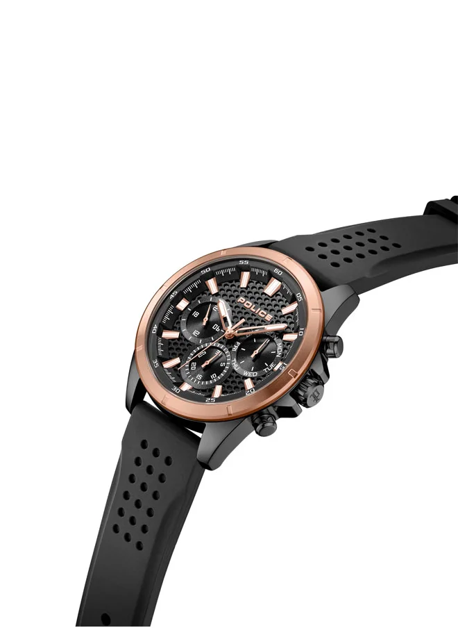 بوليس Motion 45mm Multifunction Watch with Black Honeycomb Texture Dial, IP Rose Gold Topring & Silicone Strap