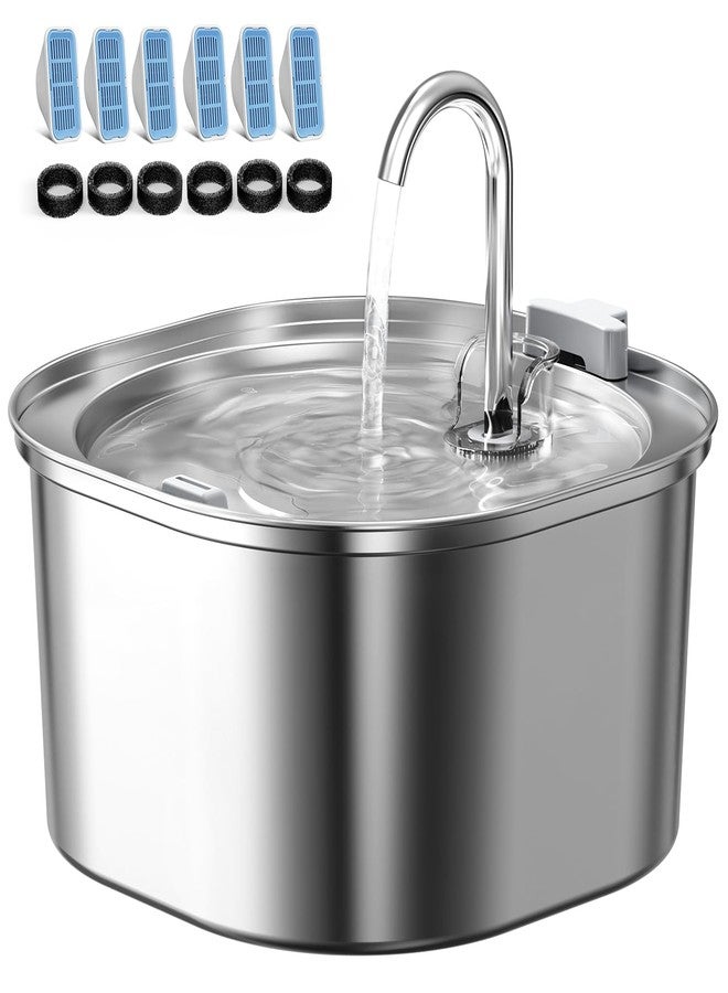 PEKTACO Cat Water Fountain, 3.2L/108oz Stainless Steel Pet Water Fountain for Cats Indoor, Dog Drinking Dispenser Metal Kitty Spout with 6 Filters+ 6 Sponges - Image 1