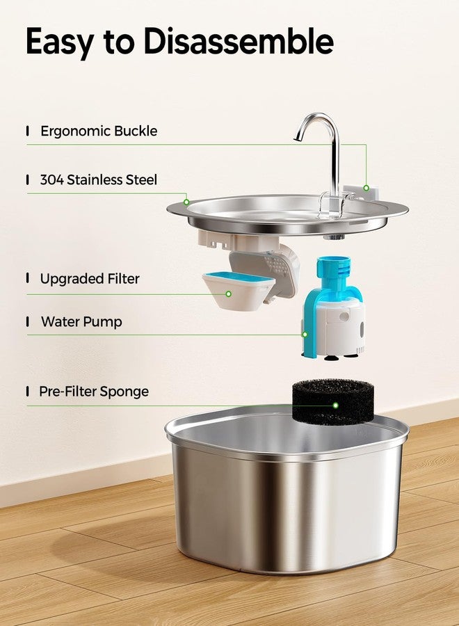 PEKTACO Cat Water Fountain, 3.2L/108oz Stainless Steel Pet Water Fountain for Cats Indoor, Dog Drinking Dispenser Metal Kitty Spout with 6 Filters+ 6 Sponges - Image 5