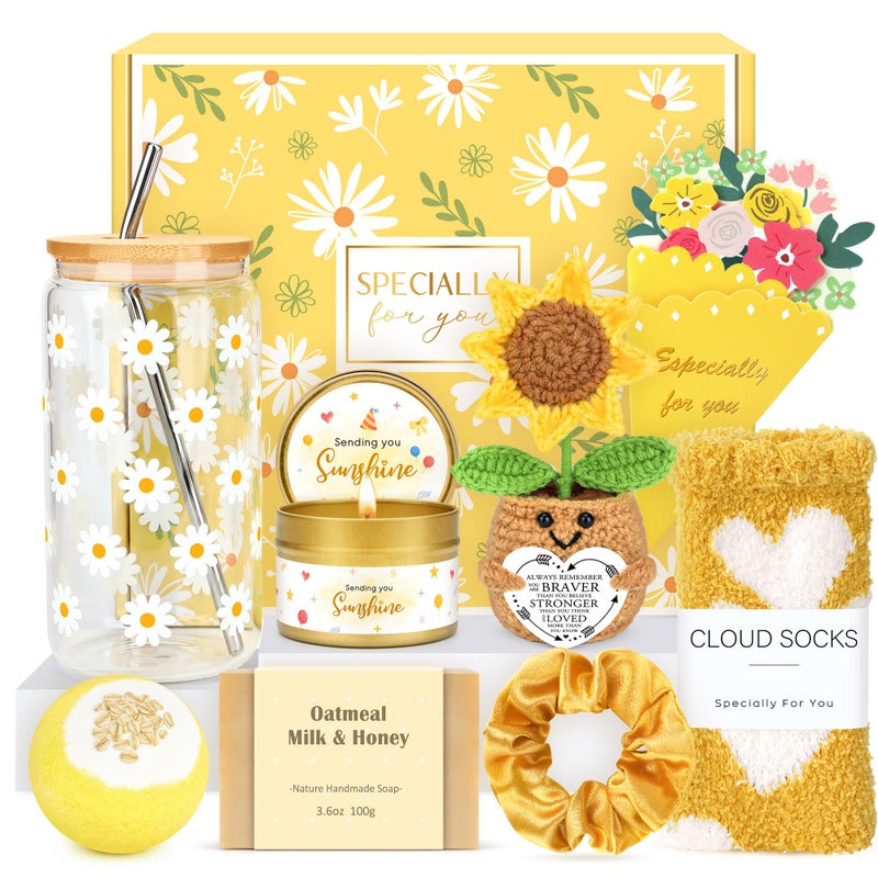 CHESACE Gift Baskets For Women Unique Birthday Gifts For Women Self Care Cheer Up Gifts Set Pick Me Up Gift Box For Woman Teen Girls Best Friend Sister Ladies Friendship Her - Inspirational Yellow Present - Image 1