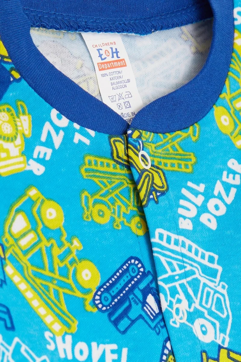 Breeze Baby Boy Pajama Set, Construction Machine Themed, 4 Months - 1 Year Old, Blue