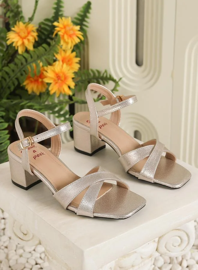 Sneak-a-Peek Sneak-a-Peek Metallic Block Heel Open Toe Sandals