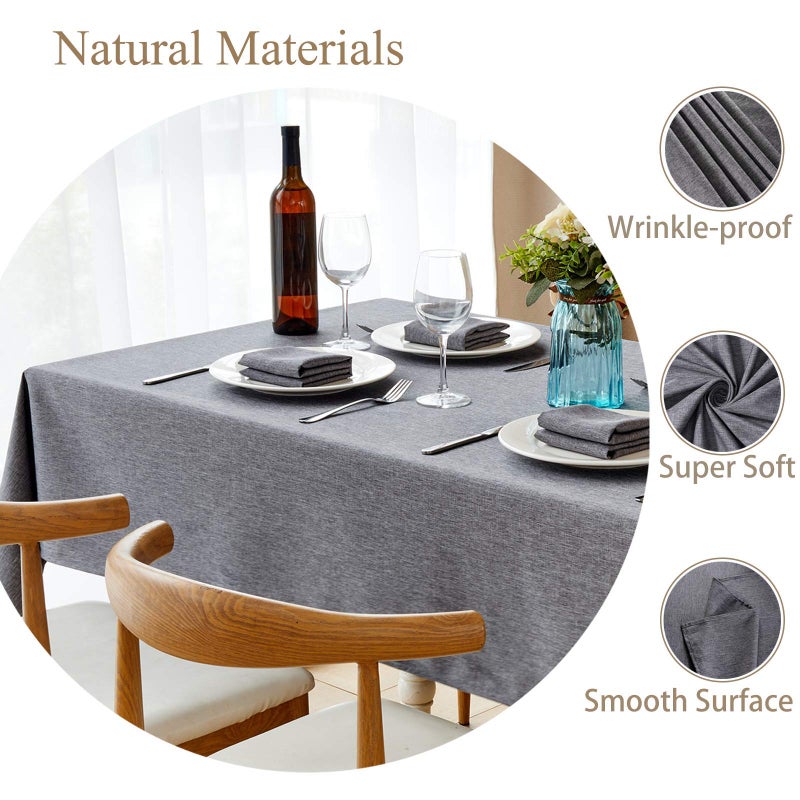 Mebakuk Rectangle Table Cloth Linen Farmhouse Tablecloth Waterproof Anti-Shrink Soft and Wrinkle Resistant Decorative Fabric Table Cover for Kitchen (Dark Grey, 60" x 84" (6-8 Seats)) - Image 3