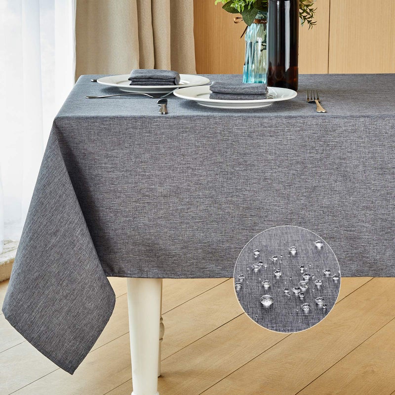 Mebakuk Rectangle Table Cloth Linen Farmhouse Tablecloth Waterproof Anti-Shrink Soft and Wrinkle Resistant Decorative Fabric Table Cover for Kitchen (Dark Grey, 60" x 84" (6-8 Seats)) - Image 1