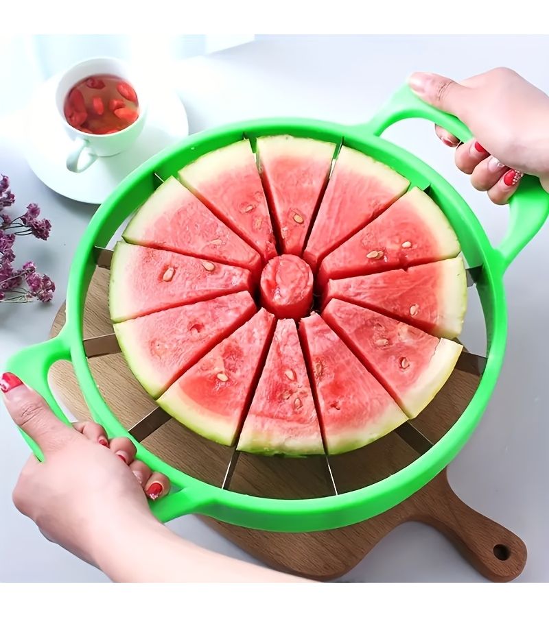 Green Stainless Steel Watermelon Slicer One Piece Quick Cutter Reusable Gadget - Image 3