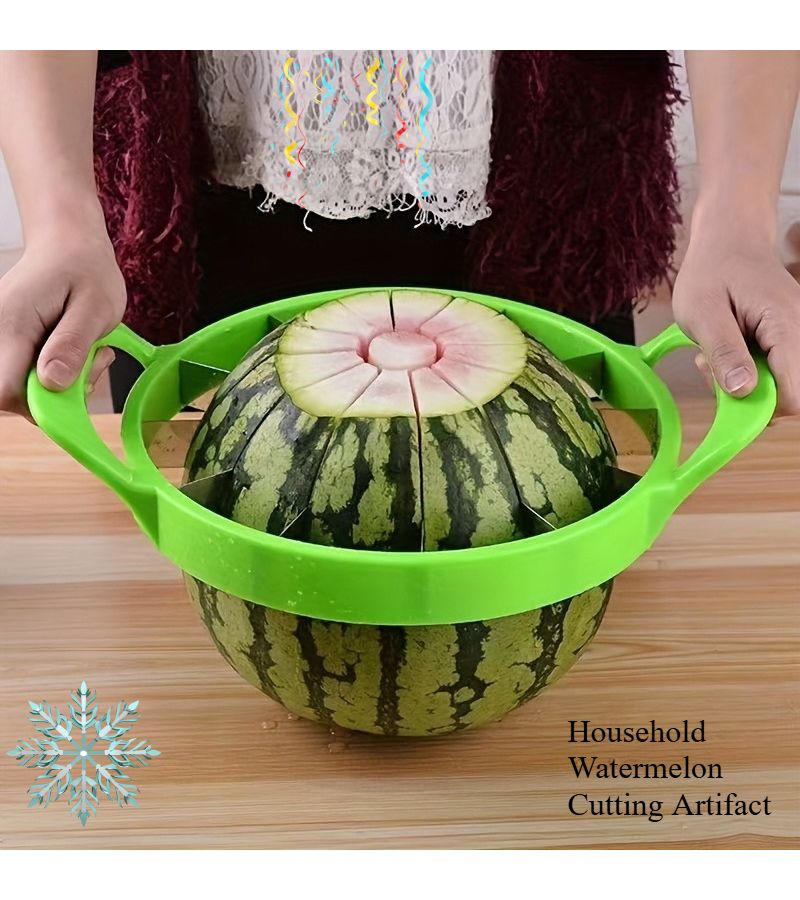 Green Stainless Steel Watermelon Slicer One Piece Quick Cutter Reusable Gadget - Image 1