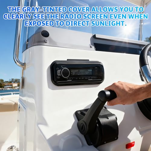 STUDIOFINIX Durable Water Resistant Radio Stereo Cover Waterproof Boat Stereo Protector Shield with Flip-Up Door UV-Resistant ABS Housing, Includes Mounting Gasket (Black) - Image 4