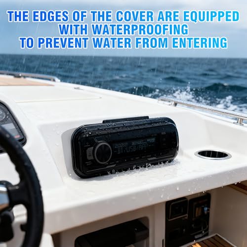 STUDIOFINIX Durable Water Resistant Radio Stereo Cover Waterproof Boat Stereo Protector Shield with Flip-Up Door UV-Resistant ABS Housing, Includes Mounting Gasket (Black) - Image 2