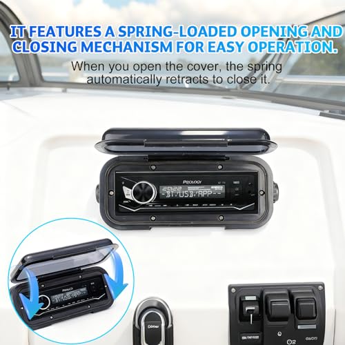STUDIOFINIX Durable Water Resistant Radio Stereo Cover Waterproof Boat Stereo Protector Shield with Flip-Up Door UV-Resistant ABS Housing, Includes Mounting Gasket (Black) - Image 3