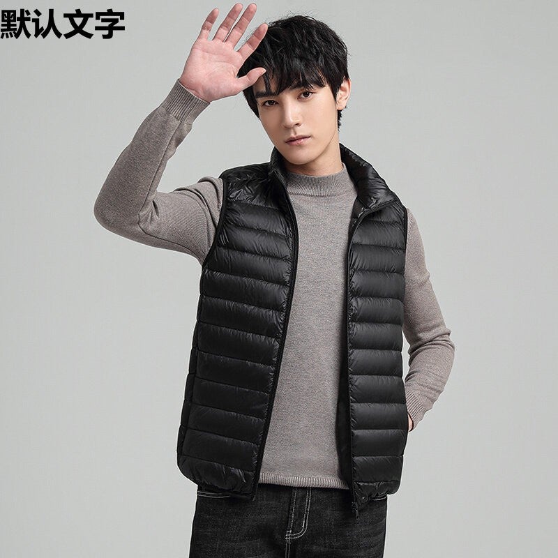 Imus special cotton-padded jacket vest mens stand collar waistcoat autumn and winter new lightweight mens sleeveless waistcoat vest Black - Image 5