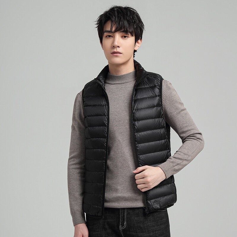Imus special cotton-padded jacket vest mens stand collar waistcoat autumn and winter new lightweight mens sleeveless waistcoat vest Black - Image 1