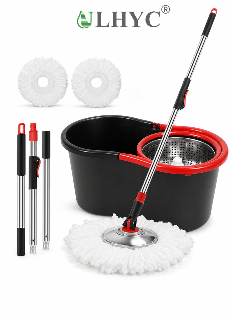 ULHYC 360 Degree Microfiber Spin Mop With BucketFor Floor Cleaning, Height Adjustable, With 2 Extra Refills - Image 1