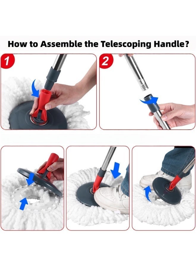 ULHYC 360 Degree Microfiber Spin Mop With BucketFor Floor Cleaning, Height Adjustable, With 2 Extra Refills - Image 4