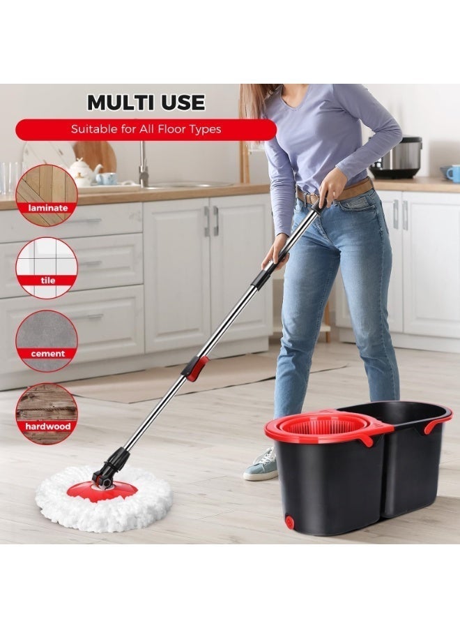 ULHYC 360 Degree Microfiber Spin Mop With BucketFor Floor Cleaning, Height Adjustable, With 2 Extra Refills - Image 2