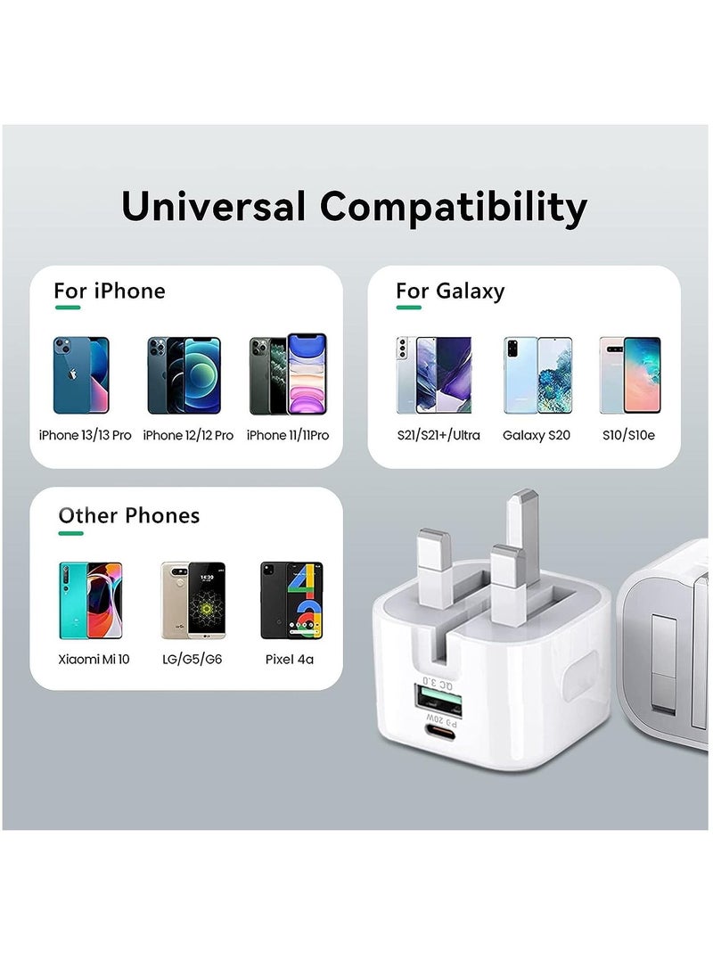 20W USB C Charger Block, 2-Ports [USB-C + USB] Charging Station, QC PD3.0 GaN Fast Charging Block, Type C Power Adapter for iPad Pro/iPhone/Samsung Note/Galaxy (Not with Cable)