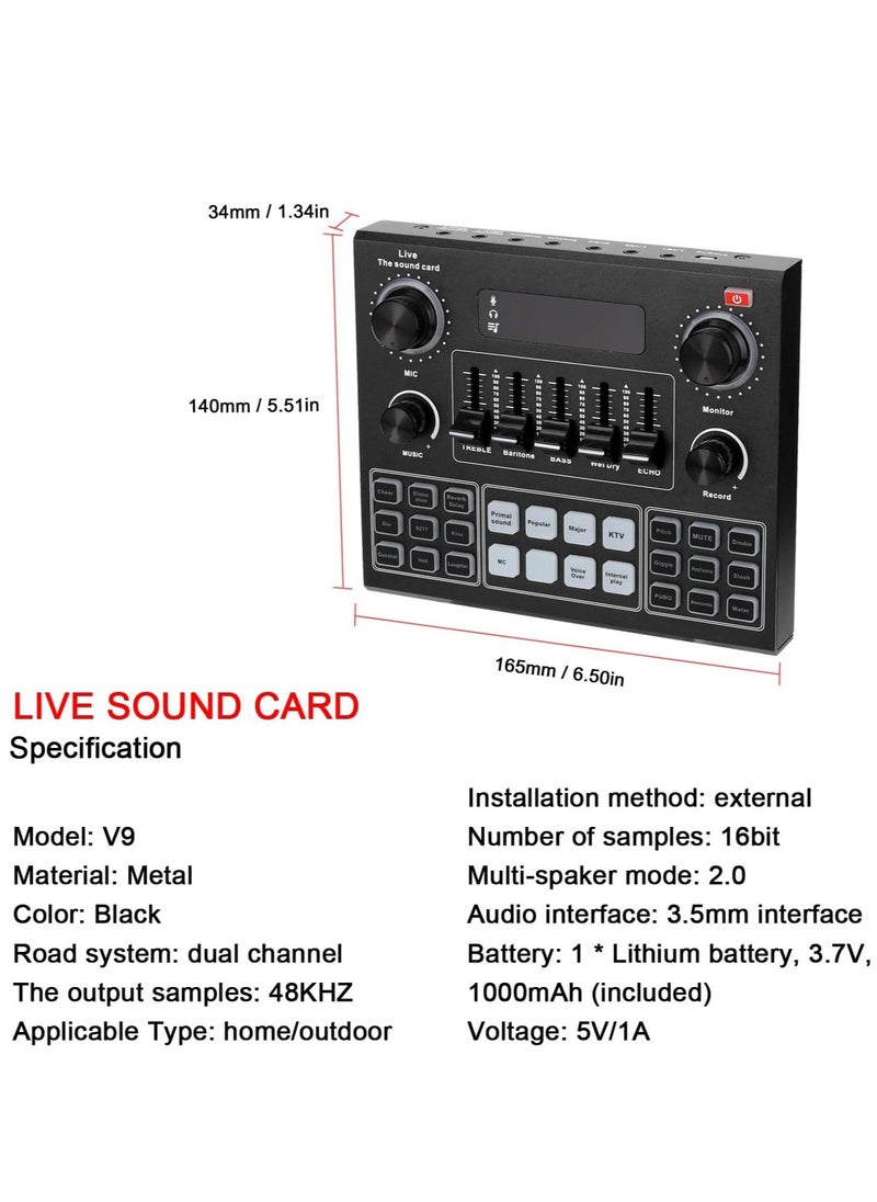 ELTRAZONE Multifunctional Live V9 Sound Card and BM800 Suspension Microphone Kit Broadcasting Condenser Microphone Set Intelligent Webcast Live Sound Card for Computers and Mobile  - Image 2