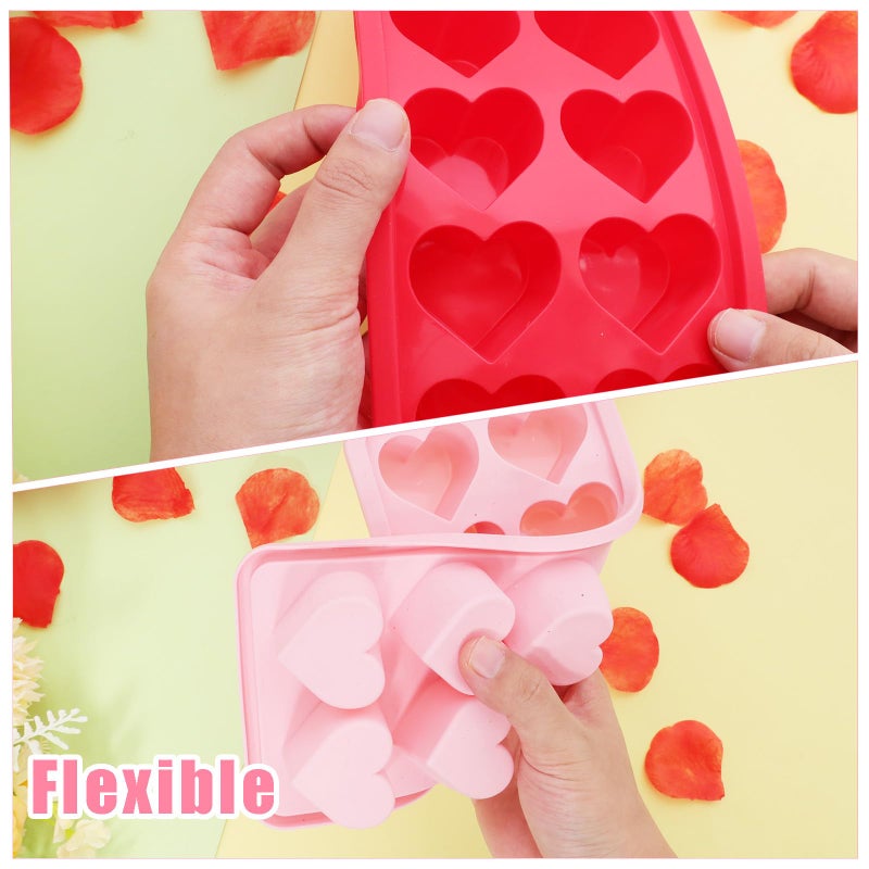 Gvhntk 3 Pcs Heart Shaped Ice Cube Trays - 10-Cavity Silicone Molds in Pink & Red for Ice Cubes, Candy & Chocolate - Image 3