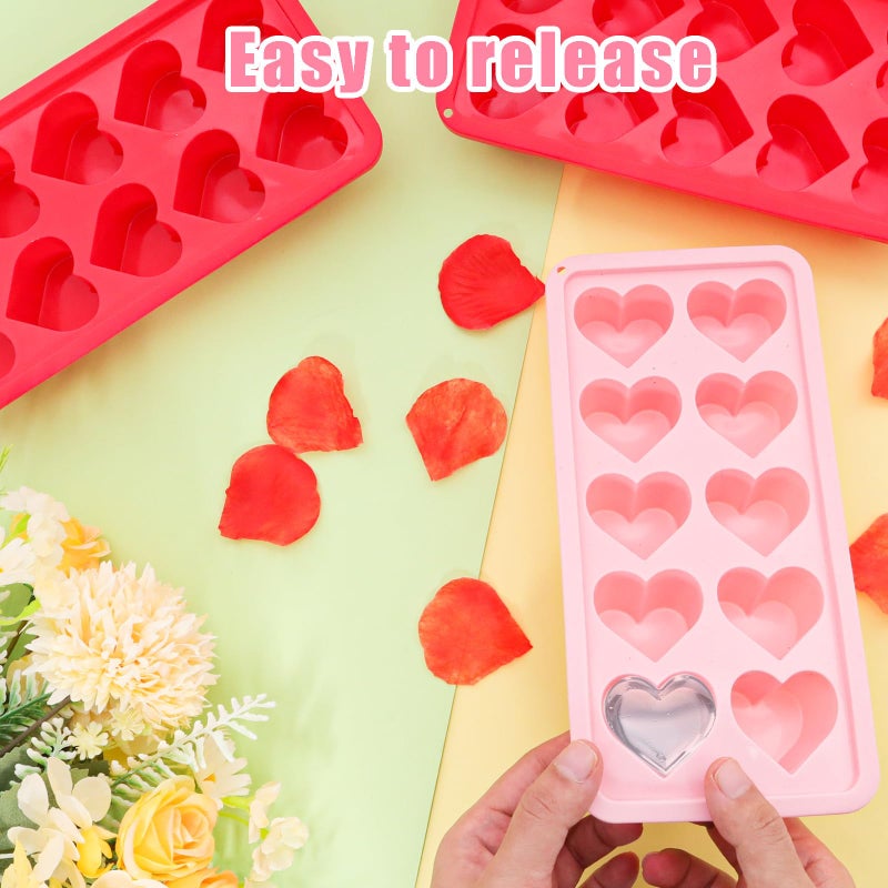Gvhntk 3 Pcs Heart Shaped Ice Cube Trays - 10-Cavity Silicone Molds in Pink & Red for Ice Cubes, Candy & Chocolate - Image 5