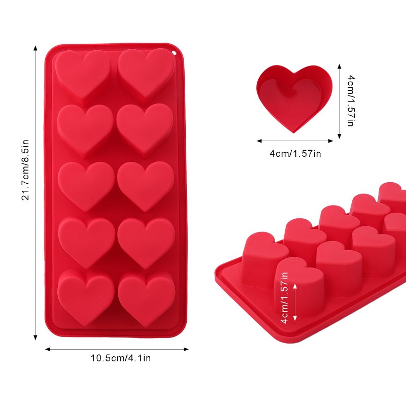 Gvhntk 3 Pcs Heart Shaped Ice Cube Trays - 10-Cavity Silicone Molds in Pink & Red for Ice Cubes, Candy & Chocolate - Image 4