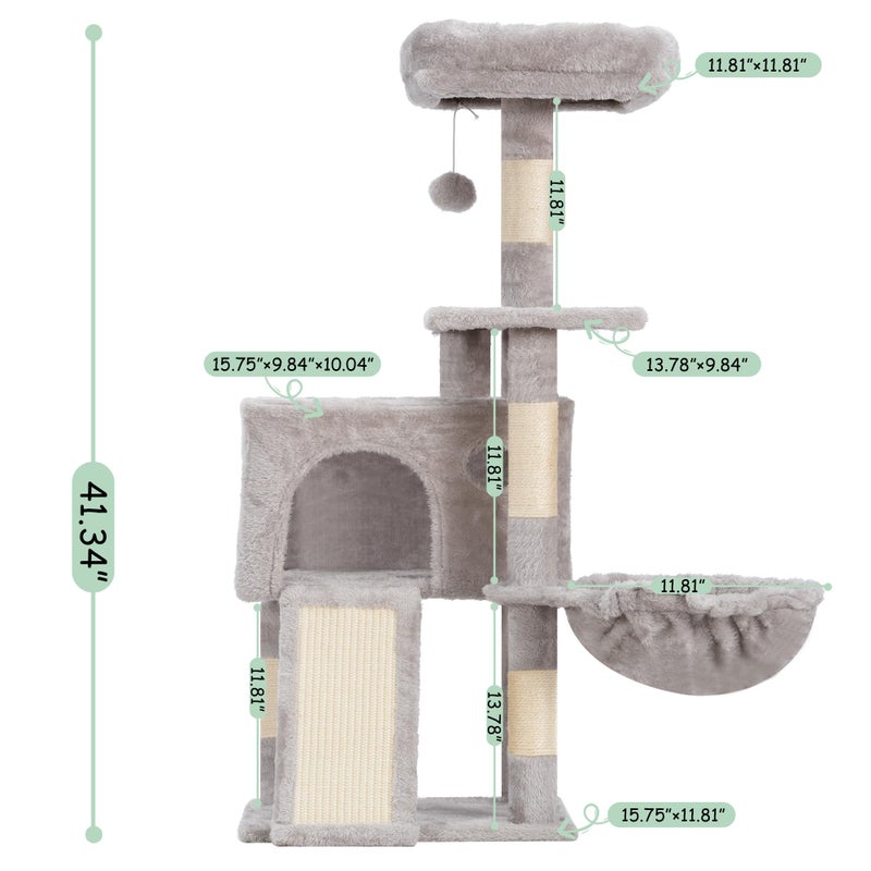 Gitelsnour Cat Tree, 41.3" Cat Tower for Indoor Kittens with Scratching Board and Posts, Multi-Level Cozy Cat Condo with 2 Perches, Hammock, Balls, Light Gray GCT005SW - Image 4