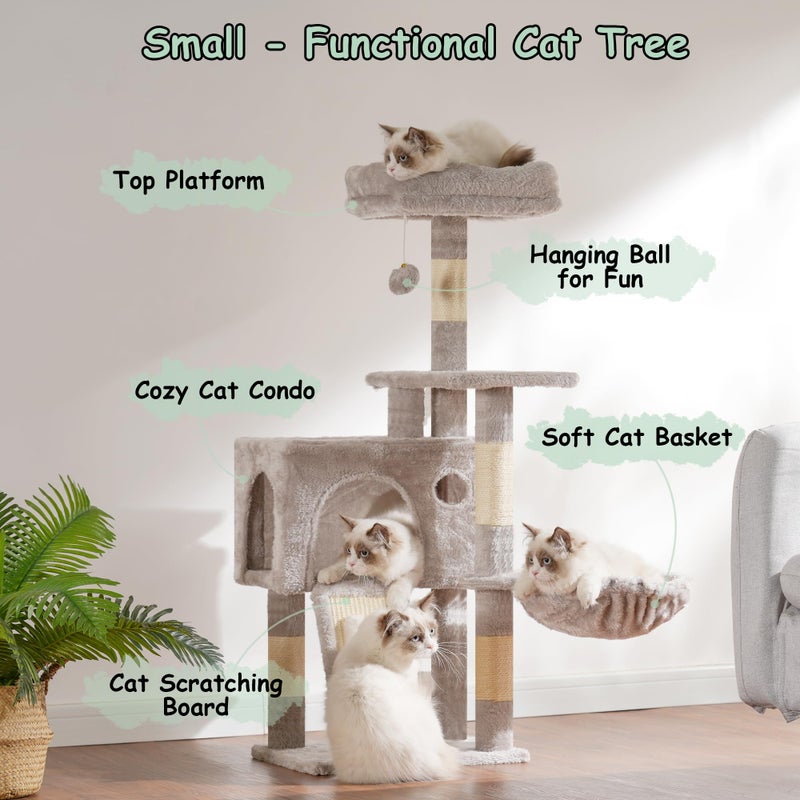 Gitelsnour Cat Tree, 41.3" Cat Tower for Indoor Kittens with Scratching Board and Posts, Multi-Level Cozy Cat Condo with 2 Perches, Hammock, Balls, Light Gray GCT005SW - Image 3