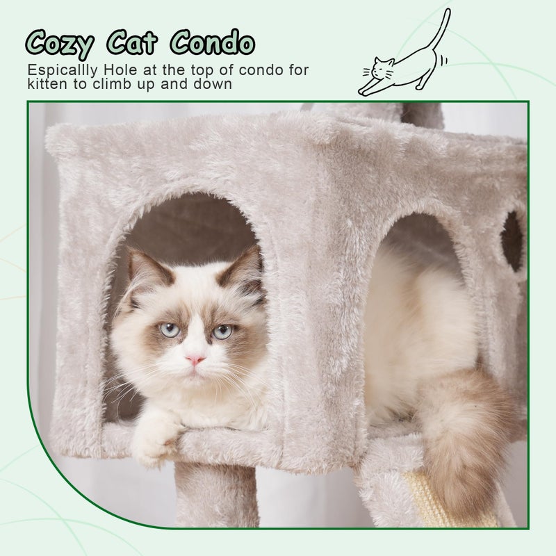 Gitelsnour Cat Tree, 41.3" Cat Tower for Indoor Kittens with Scratching Board and Posts, Multi-Level Cozy Cat Condo with 2 Perches, Hammock, Balls, Light Gray GCT005SW - Image 5