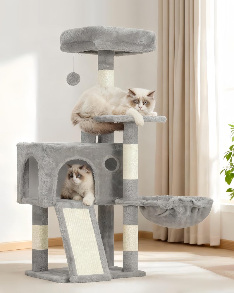 Gitelsnour Cat Tree, 41.3" Cat Tower for Indoor Kittens with Scratching Board and Posts, Multi-Level Cozy Cat Condo with 2 Perches, Hammock, Balls, Light Gray GCT005SW - Image 1