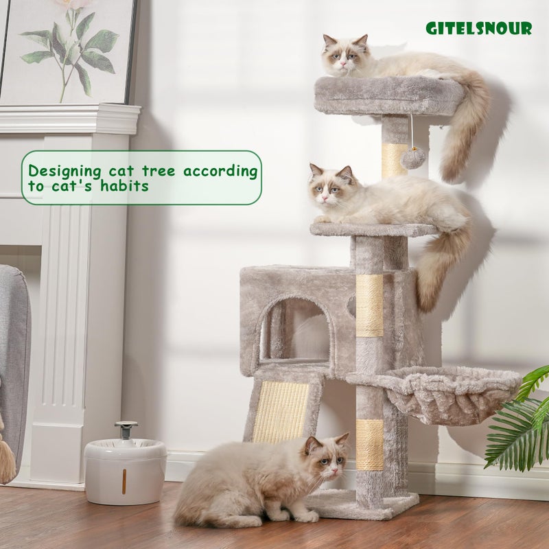 Gitelsnour Cat Tree, 41.3" Cat Tower for Indoor Kittens with Scratching Board and Posts, Multi-Level Cozy Cat Condo with 2 Perches, Hammock, Balls, Light Gray GCT005SW - Image 2