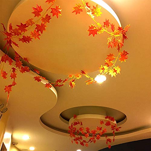 BS AMOR Artificial Creeper Maple Leaf Wall Hanging Home Decor Wall Hanging Plant (Orange, 3 Pieces String's) - Image 5