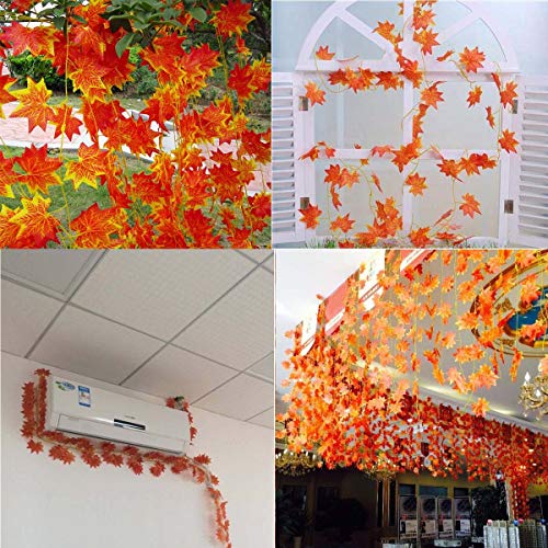 BS AMOR Artificial Creeper Maple Leaf Wall Hanging Home Decor Wall Hanging Plant (Orange, 3 Pieces String's) - Image 3