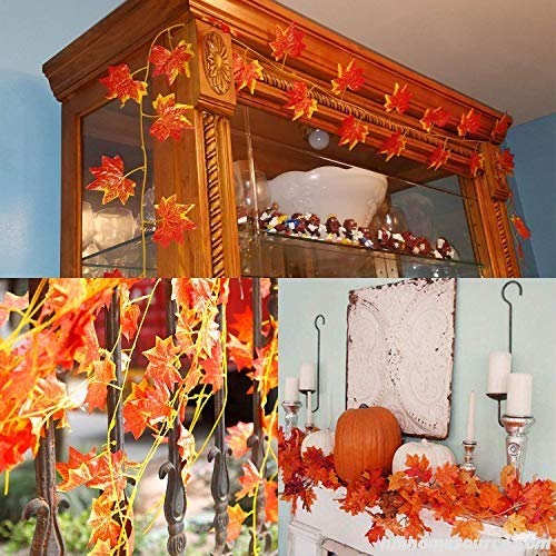 BS AMOR Artificial Creeper Maple Leaf Wall Hanging Home Decor Wall Hanging Plant (Orange, 3 Pieces String's) - Image 2
